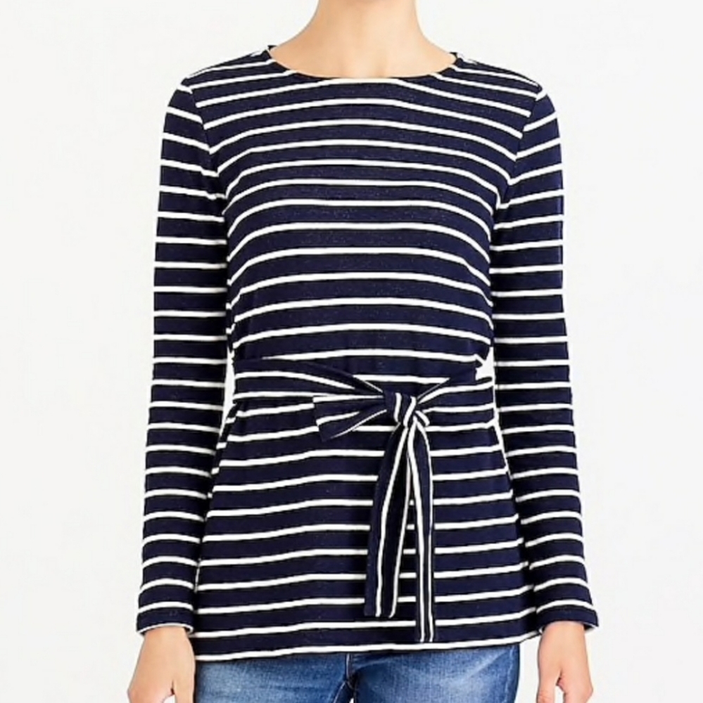 J.Crew Factory Navy Striped Belted Sweatshirt Sz S